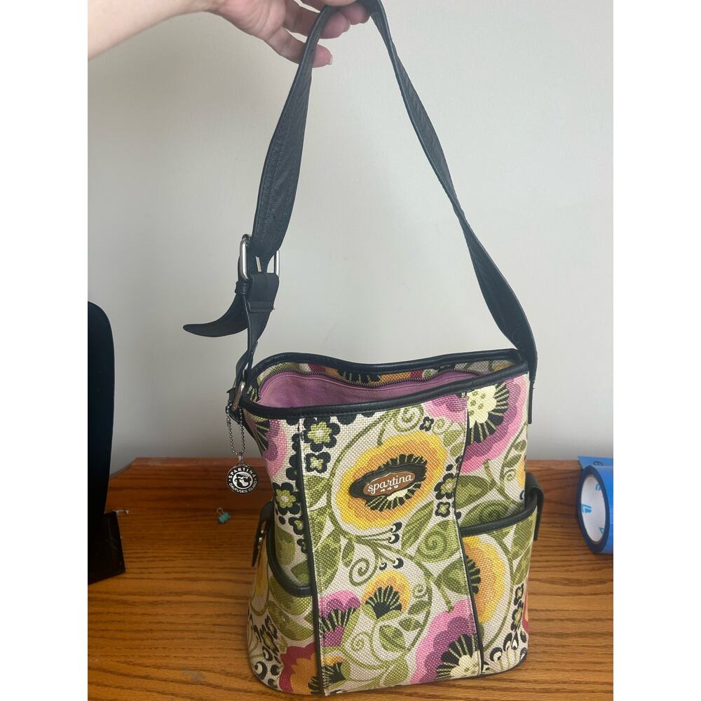 Spartina 449 Daufuskie Island Linen Leather Tote Purse Floral - Picture 5 of 13